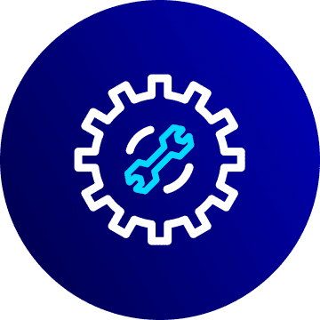 歯車と工具のアイコン。鍛冶工事に特化した専門技術を表している