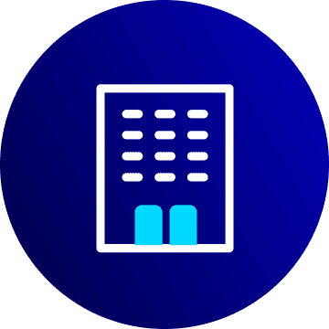 建物のアイコン。大型案件に対応できる施工力を表している